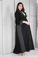 عباية قلاب قماش كريب الفاخر تدخيلة كتان مقلم أسود...