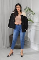 جاكيت شتوي كلاسيكي قصير انيق من الصوف ناعم بياقة ع...