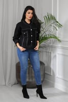 جاكيت شتوي كلاسيكي قصير مطرز بنمط منقوش