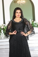 فستان سهرة مورد بأكمام شيفون