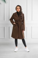 جاكيت شتوي رسمي طويل مزدوج الصدر بياقة مطوية وجيوب...