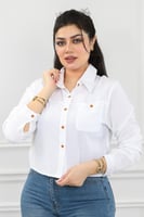 قميص نسائي بأكمام طويلة وطول للخصر بأزراز ملونة