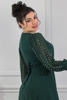 فستان كاجوال طويل بأكمام شيفون مزين باللؤلؤ