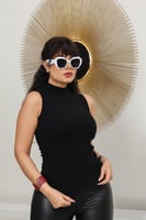 هاينك نسائي بلا أكمام محبوكة ذات ياقة عالية