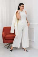 طقم نسائي من ثلاث قطع جاكيت متوسط الطول