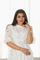 حديثا فستان ميدي دانتيل مع حزام خصر