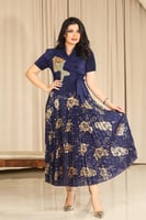 فستان كلاسيكي مكسر نصف كم مطرز