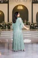 فستان سهرة مورد بأكمام شيفون