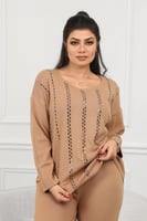 ترنج شتوي كاجوال شك بياقة مدورة وبنطال واسع مشكوك