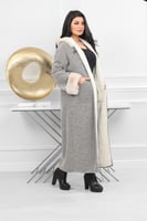 فروة شتوية طويلة مبطنة بالفرو من الداخل مزودة بفرو...