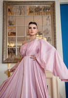 فستان سهرة كريب حرير لون زهري