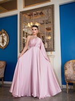 فستان سهرة كريب حرير لون زهري