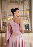 فستان سهرة كريب حرير لون زهري