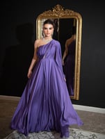 فستان سهرة كريب حرير لون موف