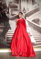 فستان سهرة كريب حرير لون احمر