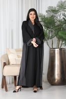 عباية قلاب قماش كريب الفاخر تدخيلة كتان مقلم أسود...