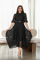 حديثا فستان ميدي دانتيل مع حزام خصر