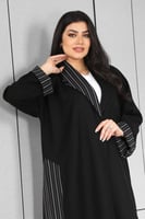 عباية قلاب قماش كريب الفاخر تدخيلة كتان مقلم أسود...