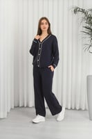 ترنج شتوي أزرار بأكمام طويلة وياقة V