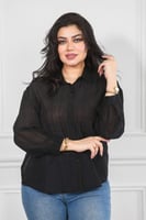 قميص نسائي بأكمام طويلة بطول متوسط