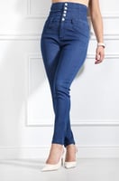 بنطال جينز خصر عالِ بأزرار وسحاب بقصة ضيقة حتى الك...