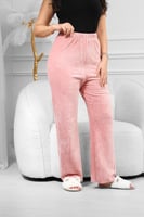 بنطال كاجوال نسائي مخمل بخصر مطاطي بلا جيوب