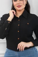 قميص نسائي بأكمام طويلة وطول للخصر بأزراز ملونة