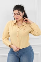 قميص نسائي بأكمام طويلة وطول للخصر بأزراز ملونة