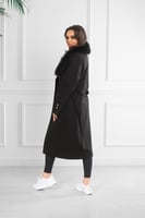 معطف شتوي فرو طويل يصل لمنتصف الساق مزود بفرو على...