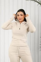 ترنج شتوي بأكمام طويلة وقبعة وسحاب قصير أعلى الصدر