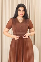 فستان كلاسيكي مكسر شيفون نصف كم بأزرار