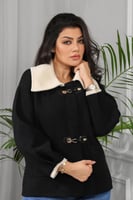 جاكيت شتوي كلاسيكي قصير انيق من الصوف ناعم بياقة ع...