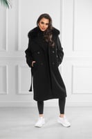 معطف شتوي فرو طويل يصل لمنتصف الساق مزدوج الصدر مز...