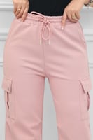 بنطال كاجوال نسائي قطني مزود بجيوب وخصر مطاطي