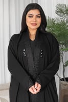 عباية بياقة قماش كريب انترنت تدخيلة مشجر في الكم و...