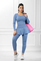 طقم رياضي نسائي بأكمام طويلة وتنورة مدمجة مع البنط...