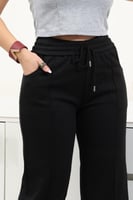 بنطال كاجوال نسائي بأرجل واسعة وخصر مرتفع مزين بخط