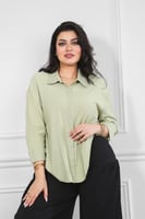 قميص نسائي بأكمام طويلة قصير من الأمام وطويل من ال...