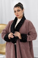 فروة شتوية طويلة بياقة وأكمام فروية