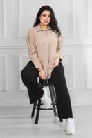 قميص نسائي بأكمام طويلة وطول يغطي الورك