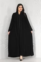 عباية قماش كريب الفاخر مزينة بخطوط أسود لف