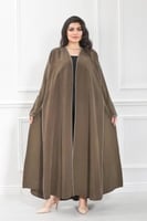 عباية قماش كريب ناعم لون زيتي مزودة بتطريز باللون...