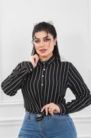 قميص نسائي بأكمام طويلة مخطط بشكل طولي