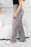 بنطال كاجوال نسائي مخمل بخصر مطاطي بلا جيوب