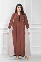 عباية قماش ناعم بلون بني تدخيلة بيج في الجوانب نص...