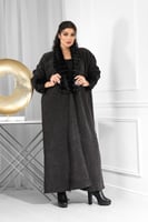 فروة شتوية طويلة بياقة وأكمام فروية