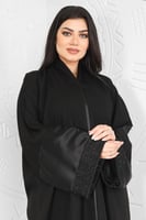 عباية قماش كريب الفاخر تدخيلة لمعة مع تطريز أسود