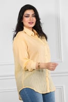 قميص نسائي شفاف بأكمام طويلة وجيبه أعلى الصدر