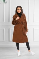 جاكيت شتوي كلاسيكي طويل يصل لأسفل الركبة بياقة مطو...