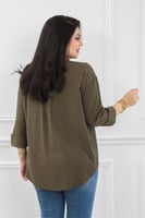 قميص نسائي بأكمام طويلة قصير من الأمام وطويل من ال...